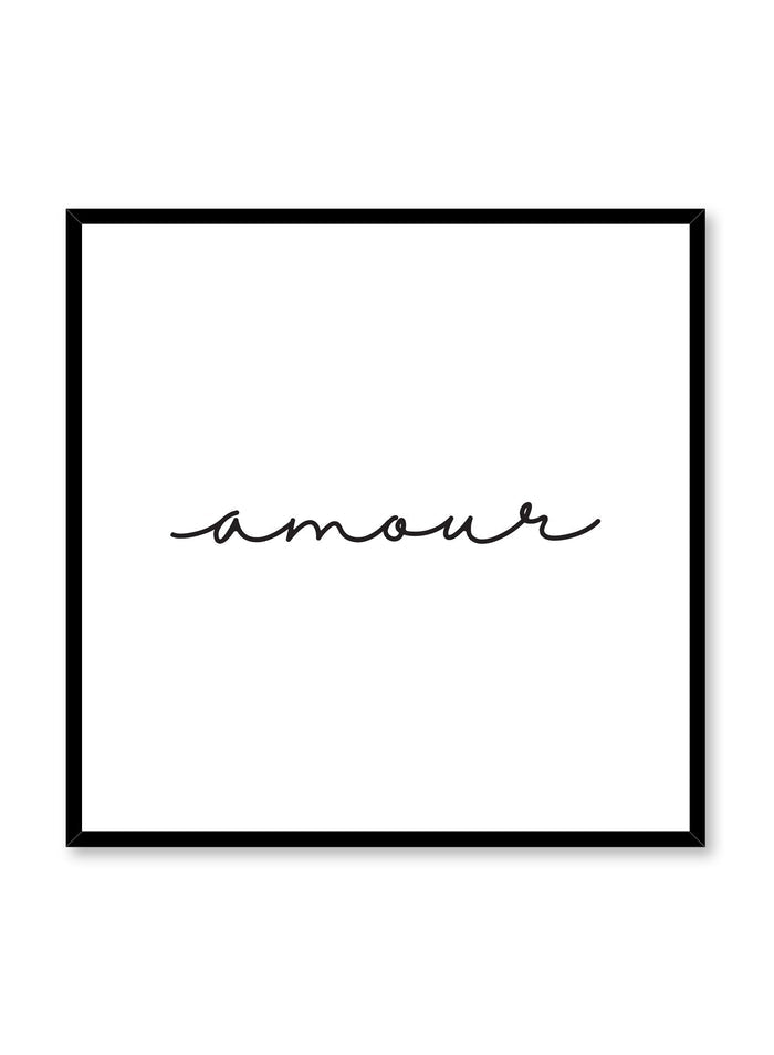 Scandinavian poster with black and white graphic typography design of Amour text by Opposite Wall