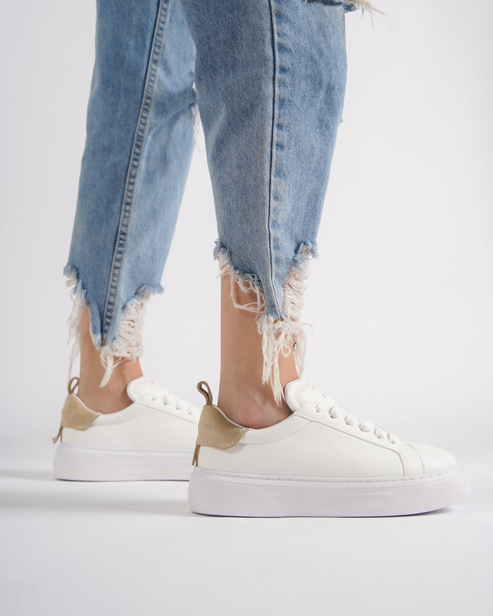 Bobe Women's Designer White Shoes with Beige Suede Belt (8)