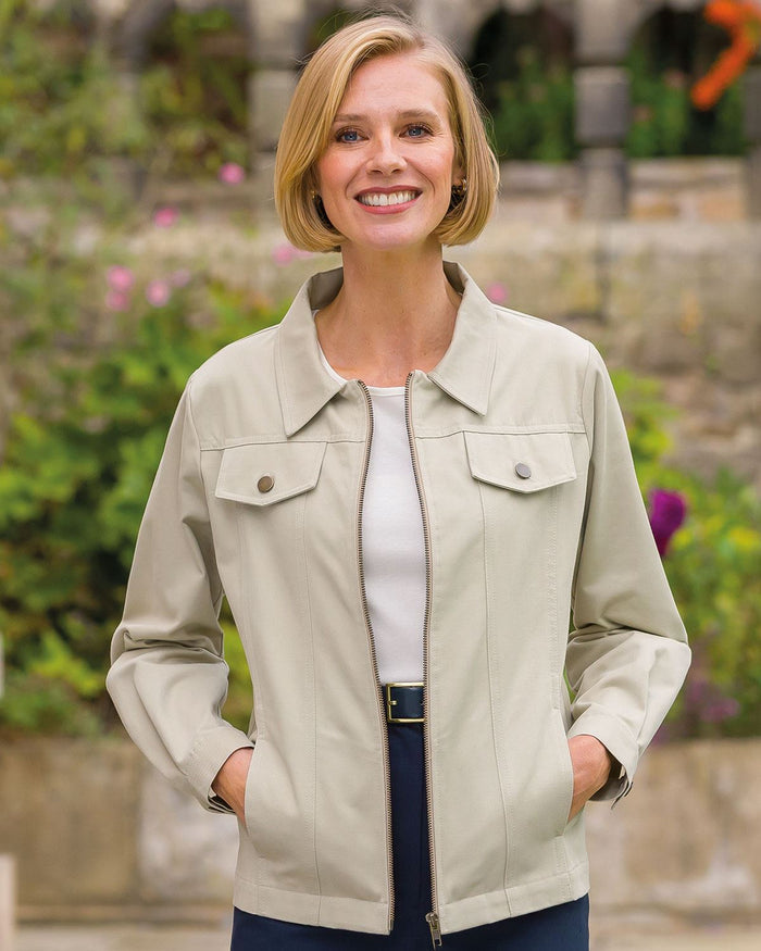 Chino Pure Cotton Twill Ladies Zip Jacket - Beige - Country Collection