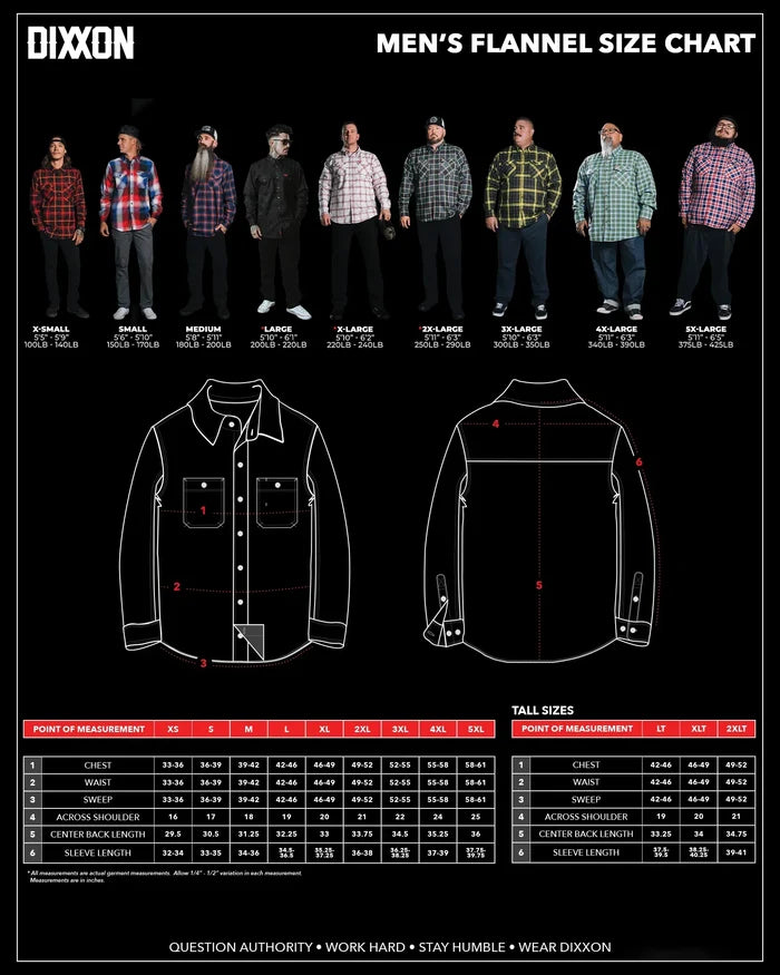 Frisco Heritage Flannel Size Chart - Dixxon Flannel Co.