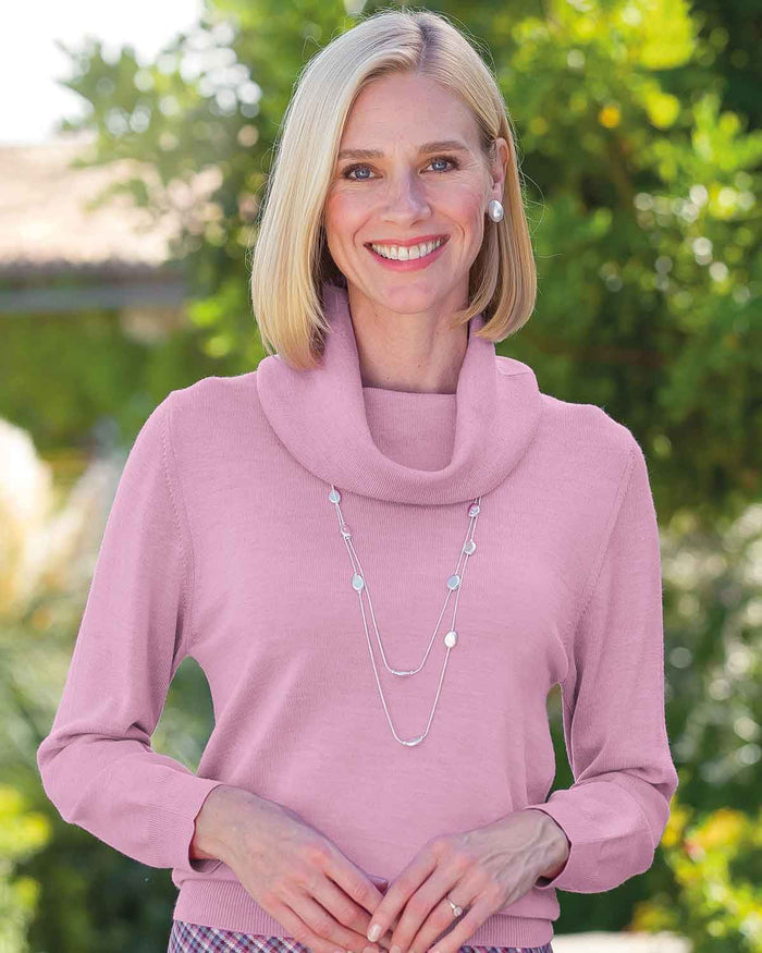 Merino Wool Cowl Neck Jumper - Dusky Pink - Country Collection