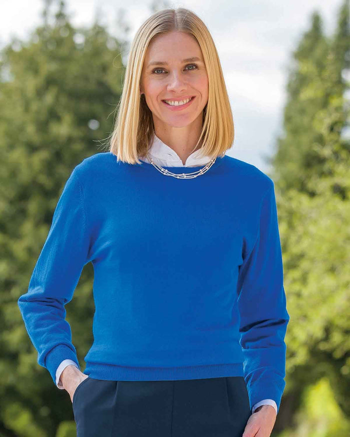 Merino Wool Crew Neck Jumper - Azure - Country Collection