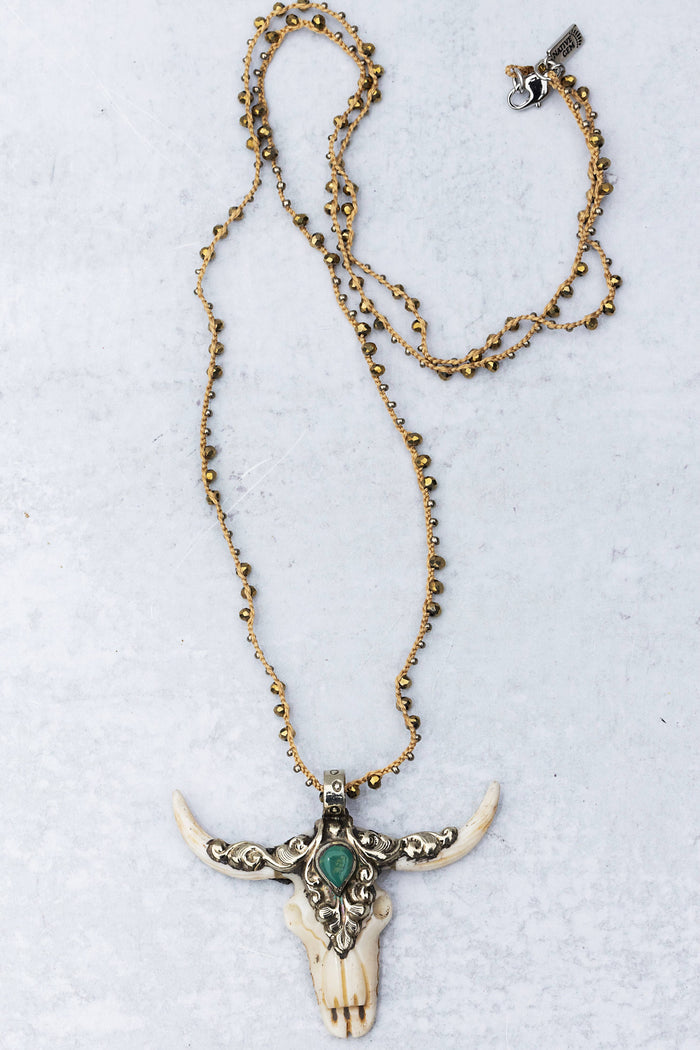Necklace-Longhorn on Woven Silk