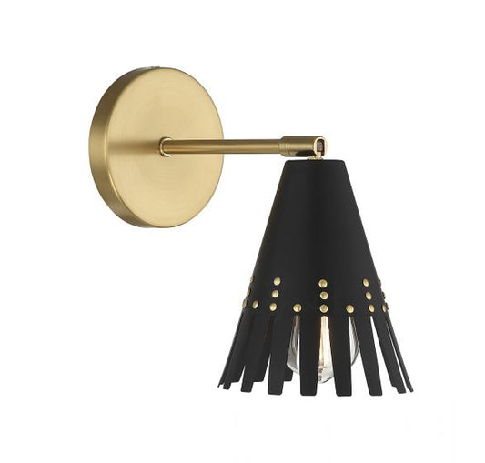 1-Light Adjustable Wall Sconce in Matte Black with Natural Brass