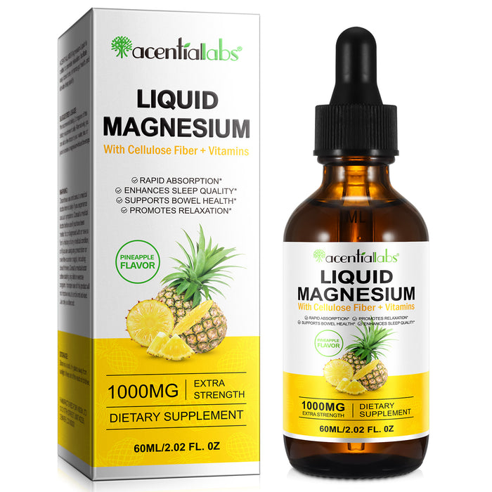 acentiallabs LIQUID MAGNESIUM With Cellulose Fiber + Vitamins 60ML PINEAPPLE FLAVOR Liquid Drops