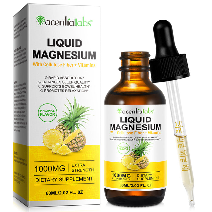 acentiallabs LIQUID MAGNESIUM With Cellulose Fiber + Vitamins 60ML PINEAPPLE FLAVOR Liquid Drops
