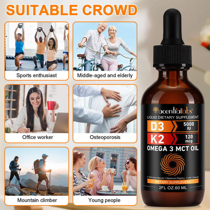 acentiallabs OMEGA 3 MCT OIL,D3 5000IU,K2 120mcg,LIQUID DIETARY SUPPLEMENT Liquid Drops