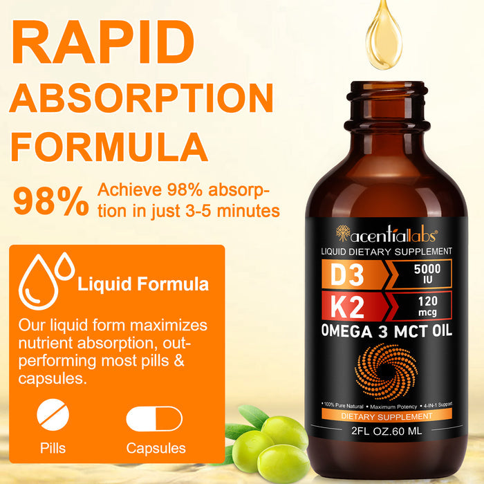 acentiallabs OMEGA 3 MCT OIL,D3 5000IU,K2 120mcg,LIQUID DIETARY SUPPLEMENT Liquid Drops