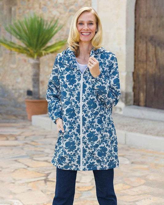 Alexis Navy Floral Showerproof Coat - Country Collection