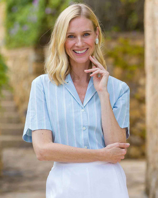 Allegra Striped Cotton Rich Short Sleeve Blouse - Country Collection