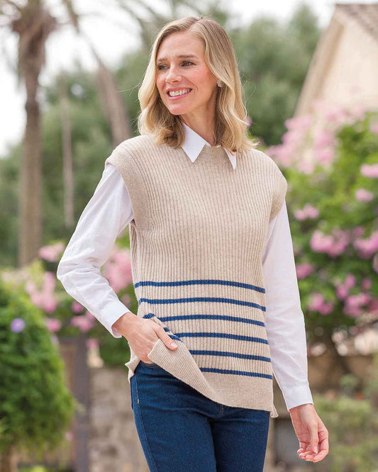 Amira Striped Pure Lambswool Slipover - Natural - Country Collection