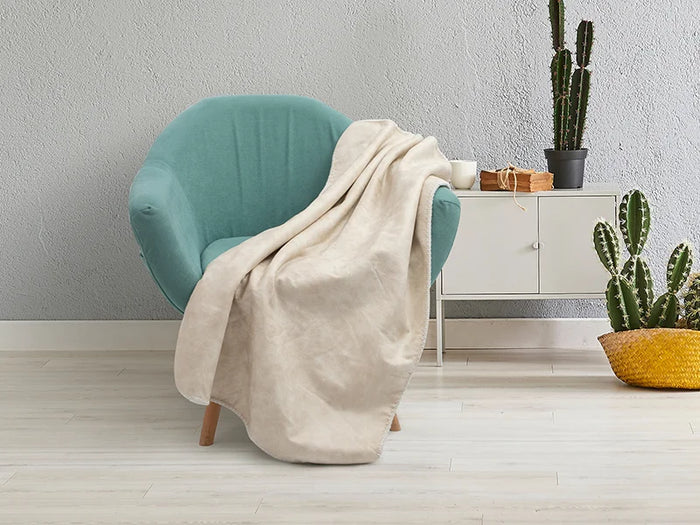 Arctic Fleece Lined Sublimation Leathaire Blanket(White/Beige, 145*203cm/60inchx 80inch)