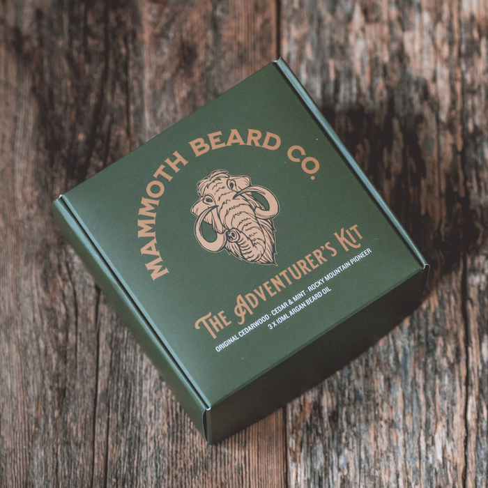 Mammoth Beard Co Adventurer's Argan Three Pack Kit Top Box View