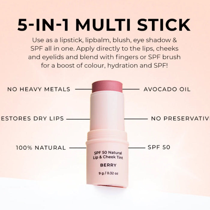 Avocado Zinc SPF50 Natural Lip & Cheek Tint - Red Earth 9g - L'Organic