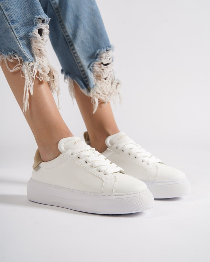 Bobe Women's Designer White Shoes with Beige Suede Belt