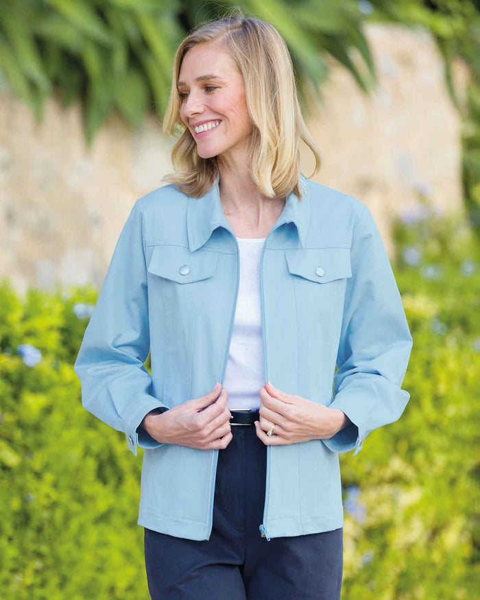 Chino Pure Cotton Twill Ladies Zip Jacket - Blue - Country Collection