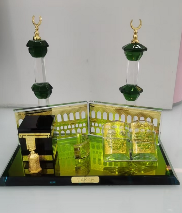 Crystal Glass Kaaba with Quran Holy Book Tabletop Mecca Luxury Mosque Decoration Showpiece Islamic Home Decor