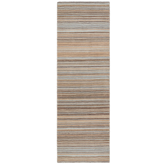 Fine Stripes Beige Runner  - a 100% brown wool runner featuring a striped pattern.