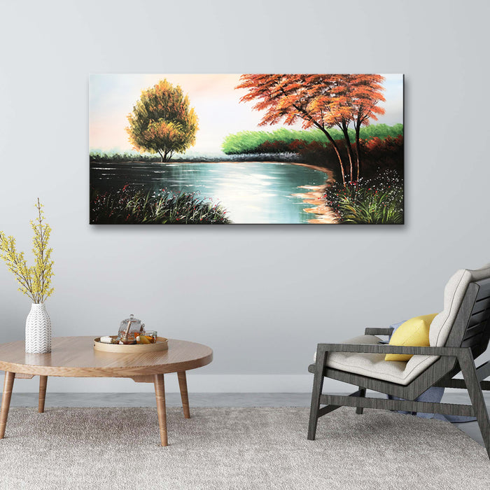 Handmade Oil Painting of Landscape View on Canvas