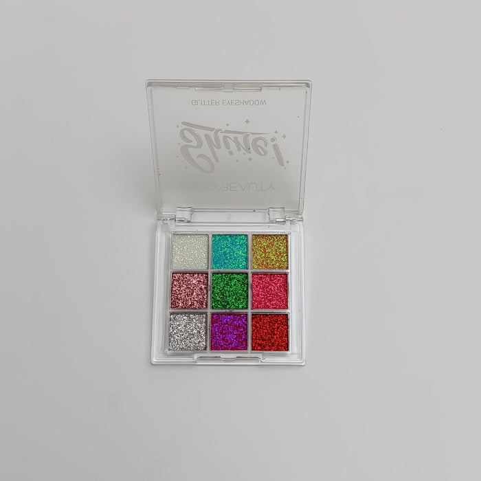 Huda Beauty Shine! 9 - Color Glitter Eyeshadow Palette – Ultra Pigmented, Long - Lasting & Sparkling Shades - Lotshop.pk