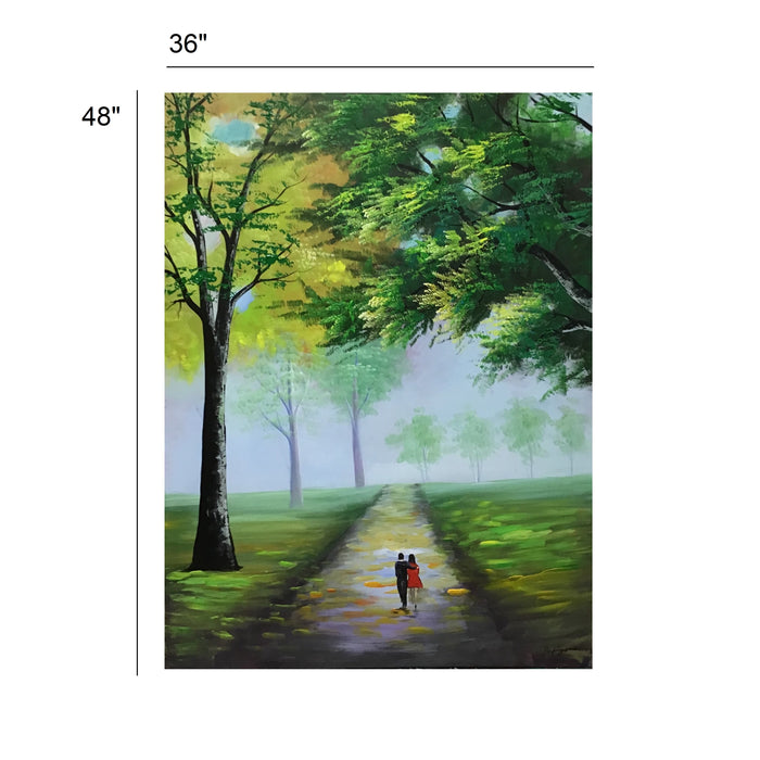 Huge Handmade Oil Painting of Love Atmosphere in Green Landscape on Stretched Canvas