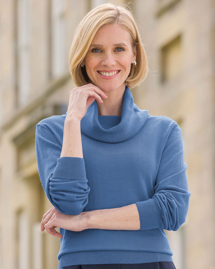 Merino Wool Cowl Neck Jumper - Bluebell - Country Collection