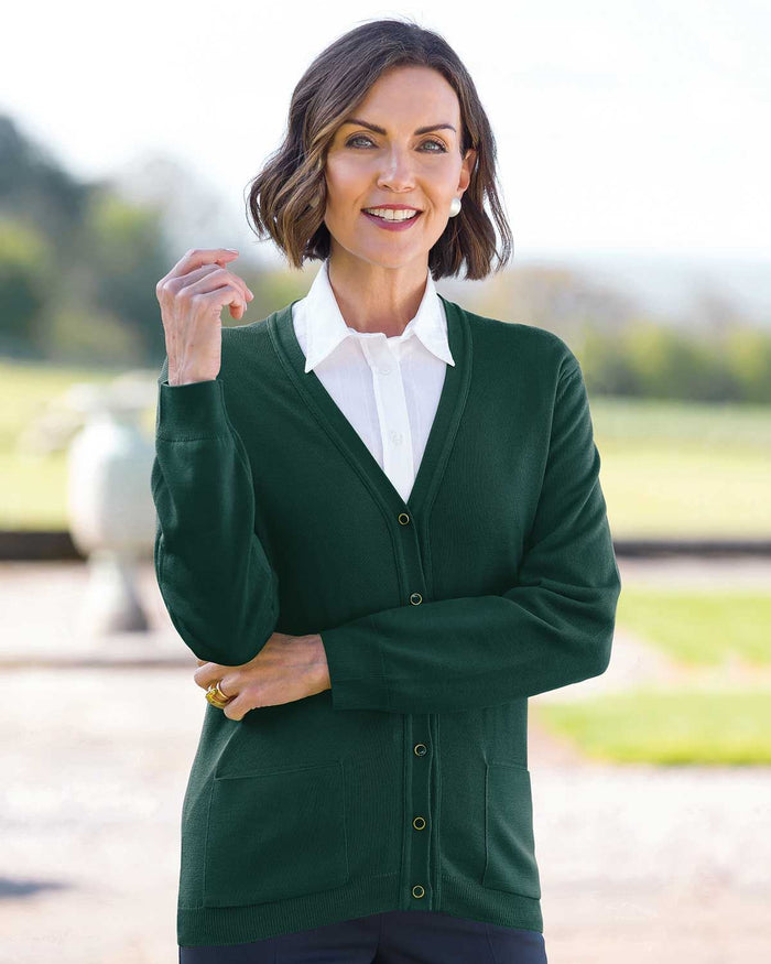 Merino Wool Cardigan - Tartan Green - Country Collection