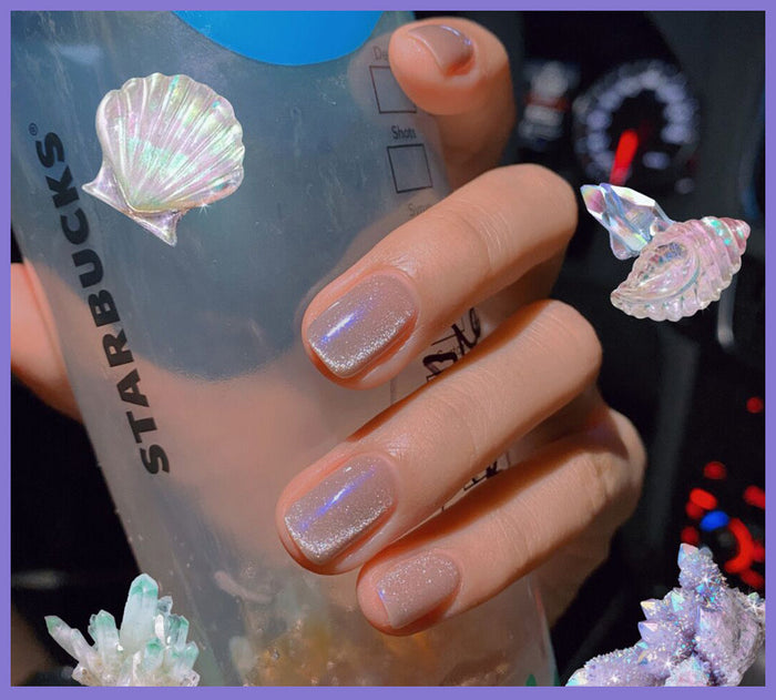 Latest Milk Tea Crystal Stone Cat Eye Nail Polish Benspiti