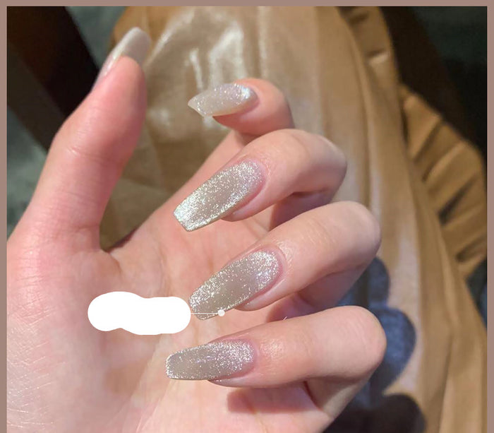 Latest Milk Tea Crystal Stone Cat Eye Nail Polish Benspiti
