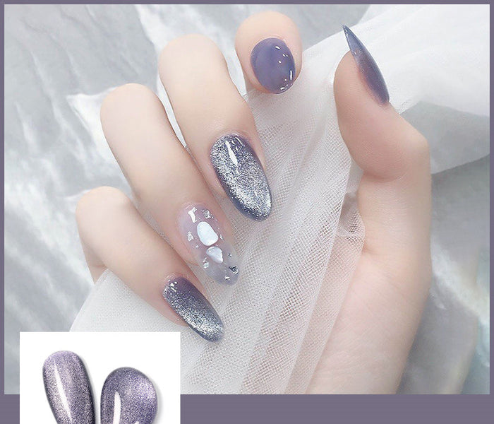 Latest Milk Tea Crystal Stone Cat Eye Nail Polish Benspiti