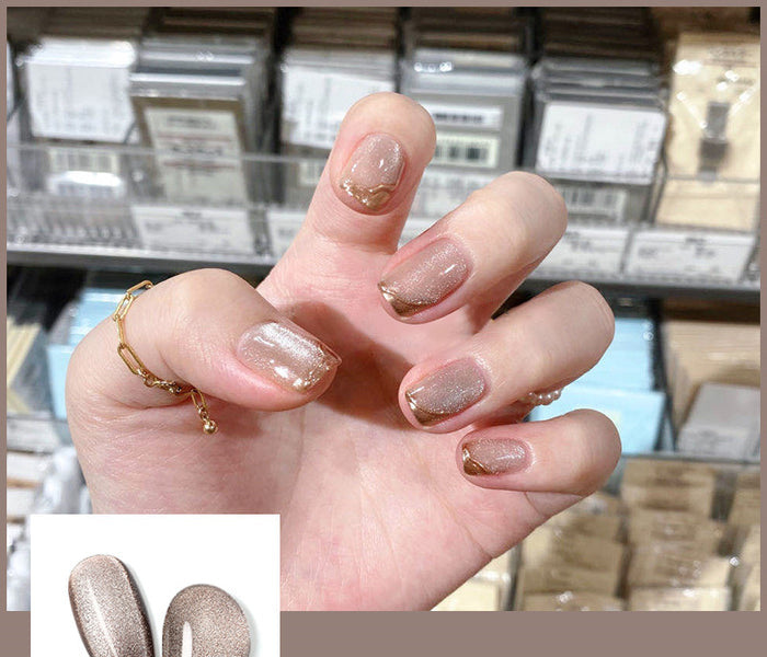 Latest Milk Tea Crystal Stone Cat Eye Nail Polish Benspiti