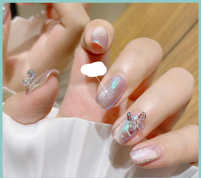 Latest Milk Tea Crystal Stone Cat Eye Nail Polish Benspiti