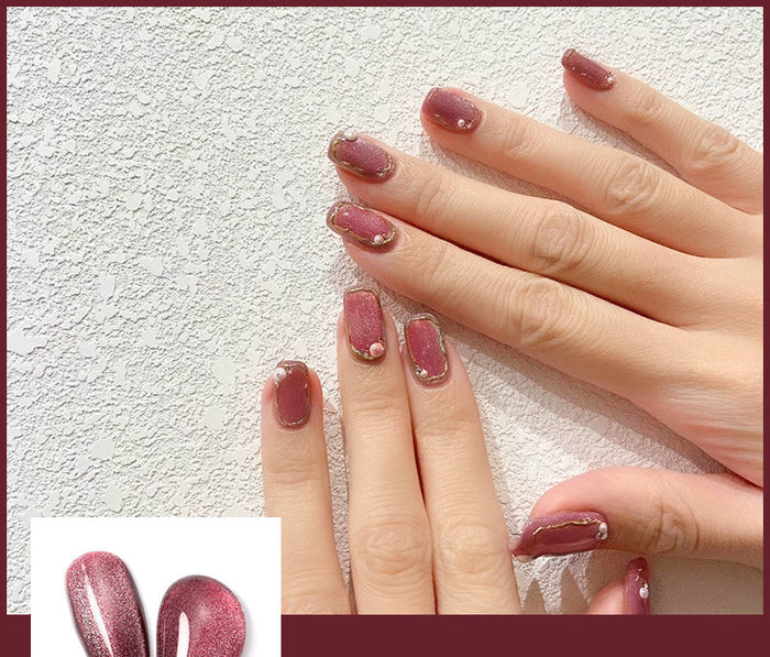 Latest Milk Tea Crystal Stone Cat Eye Nail Polish Benspiti