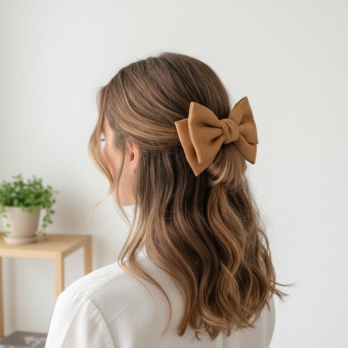 Linen Oversized Bow Hair Clips - Neutral Earth Tones Collection (AP13296)