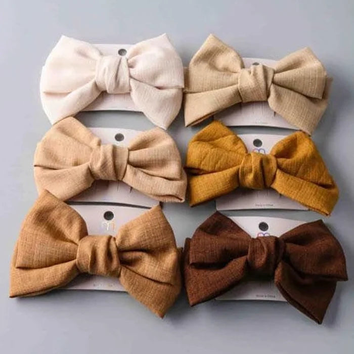 Linen Oversized Bow Hair Clips - Neutral Earth Tones Collection (AP13296)