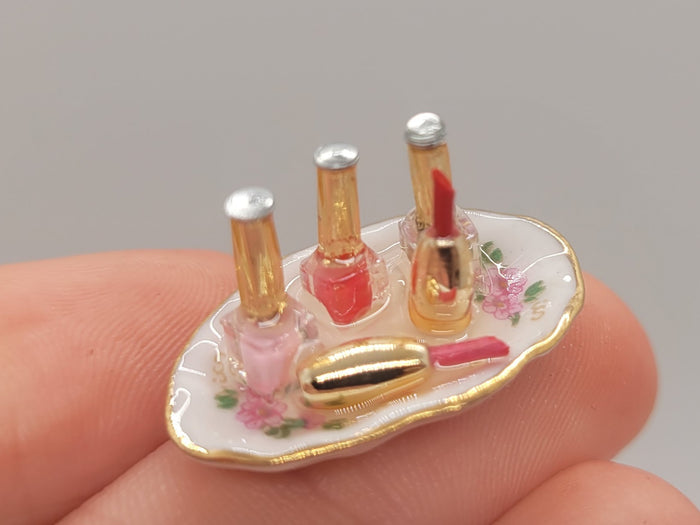 Lipstick and Nail Polish on Floral Tray by Reutter Porcelain