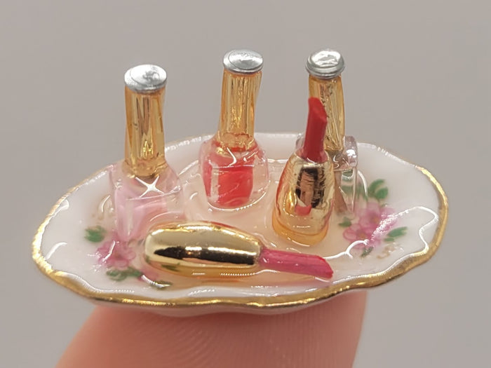 Lipstick and Nail Polish on Floral Tray by Reutter Porcelain