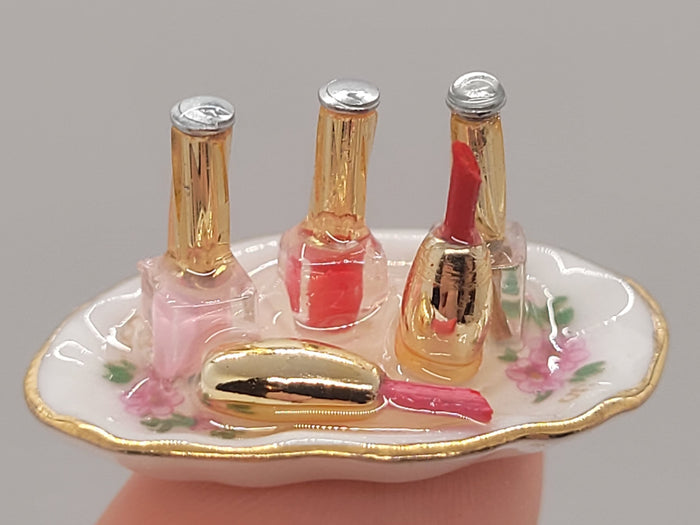 Lipstick and Nail Polish on Floral Tray by Reutter Porcelain