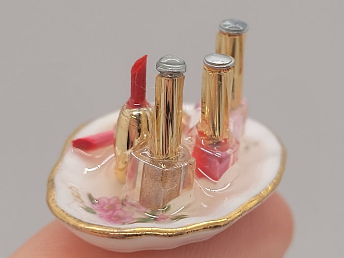Lipstick and Nail Polish on Floral Tray by Reutter Porcelain