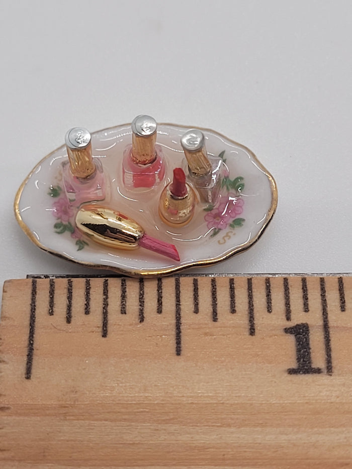 Lipstick and Nail Polish on Floral Tray by Reutter Porcelain