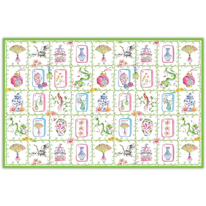 Mahjong Icons in Green Bamboo Trellis Placemat