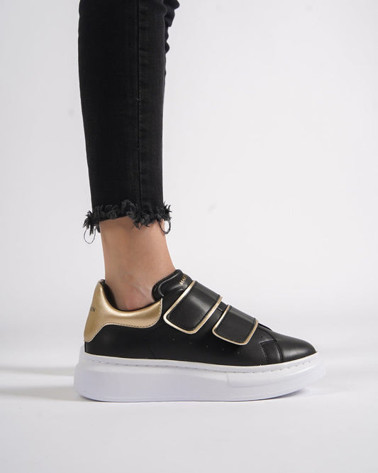 ‘Martin Valen Velocanto’ Women's Laceless Black-Gold Chunky Shoes