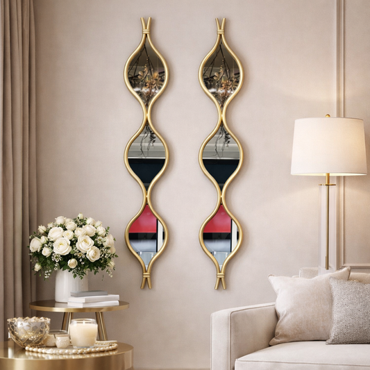 Mirror Water Drop Set of TWO Metal Geometrical Glass Handcrafted Decorative Modern Mirror in Gold