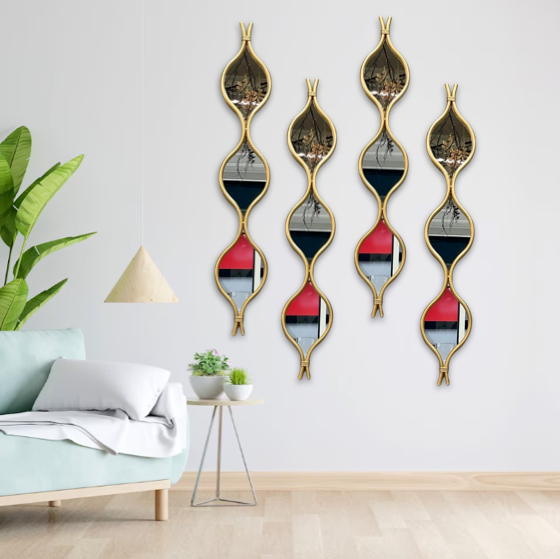 Mirror Water Drop Set of TWO Metal Geometrical Glass Handcrafted Decorative Modern Mirror in Gold