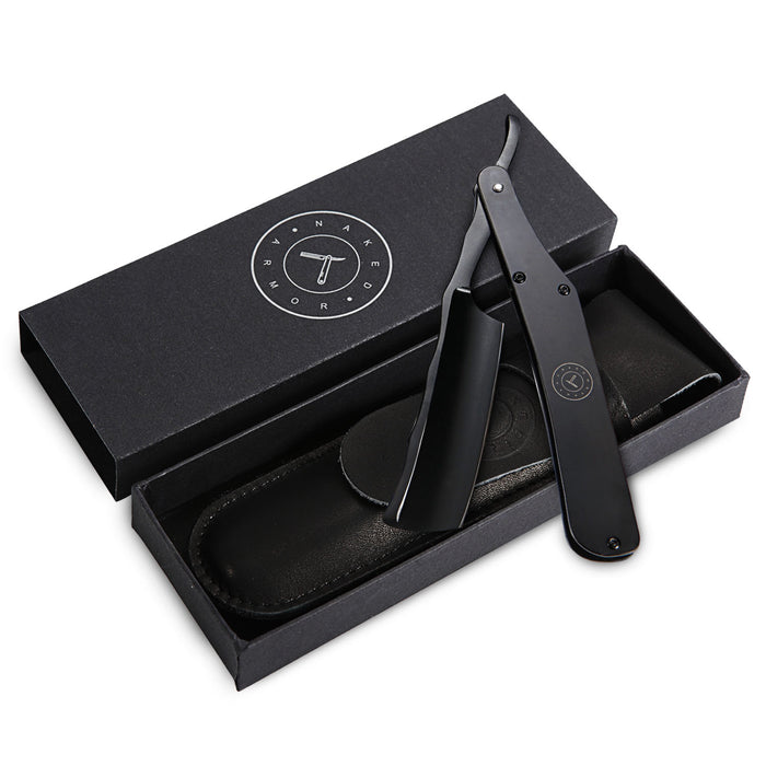 Naked Armor Lancelot Straight Razor 7/8" Black Round Point Japanese Stainless Steel.