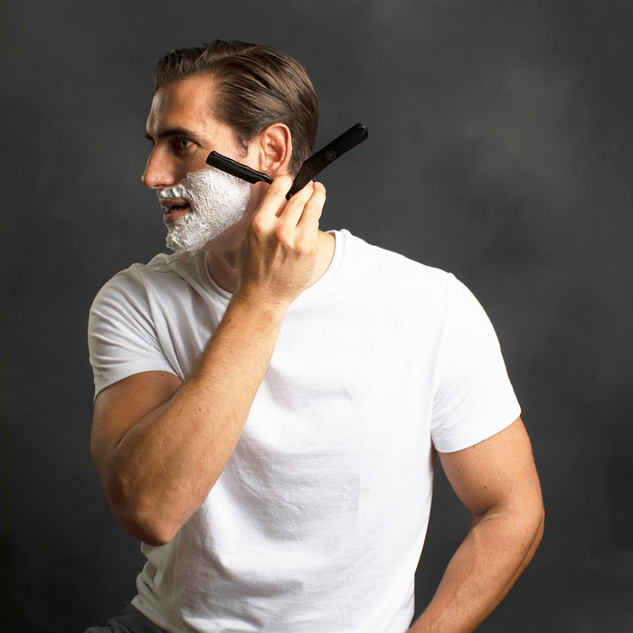 Naked Armor Lancelot Straight Razor 7/8" Black Round Point Japanese Stainless Steel.