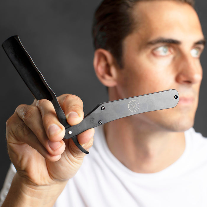 Naked Armor Lancelot Straight Razor 7/8" Black Round Point Japanese Stainless Steel.