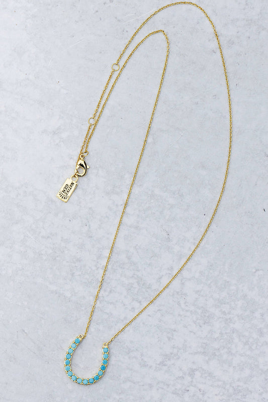 Necklace-14k Gold Plate + Turquoise Lucky Horseshoe