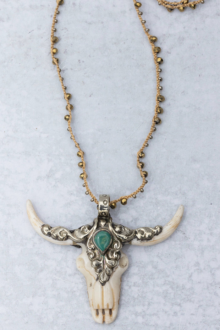 Necklace-Longhorn on Woven Silk
