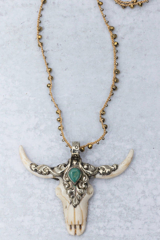 Necklace-Longhorn on Woven Silk